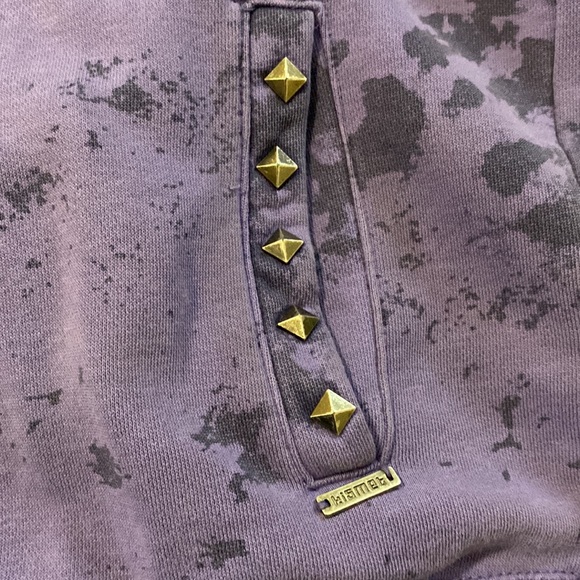 Teen girl womens purple splatter high neck zip up studded sweater womens XL RARE - Picture 2 of 3